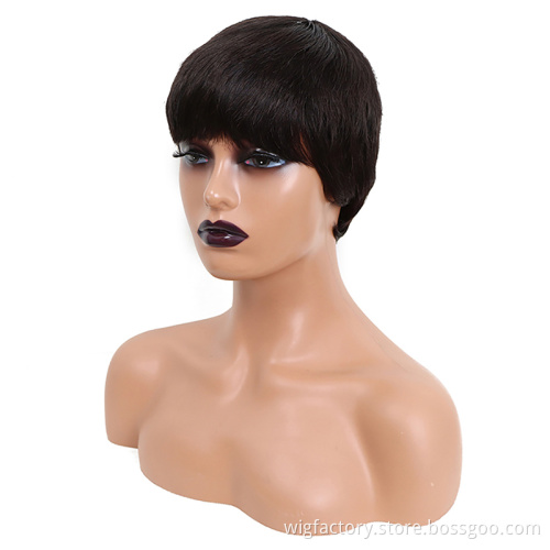 cheap price short retro human hair sewing machine wig for black women, 100% human hair wig sewing machine made wholesale